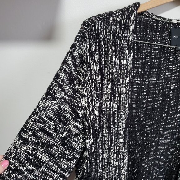 NWT NIC + ZOE Fringe Knit Jacket Blazer Toggle Closure White Black Women's Large - Picture 5 of 14